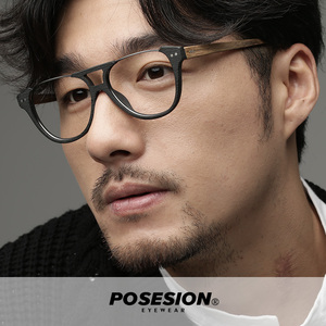 木纹眼镜半框男图片