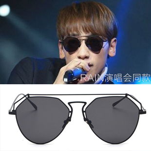 rain演唱会同款黑色墨镜太阳眼镜 多边形金属镂空男女款配近视