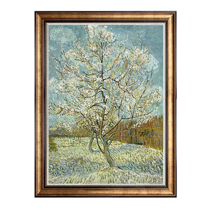 手绘油画梵高装饰画书房有框画玄关印象风景粉红色的桃花树rj1