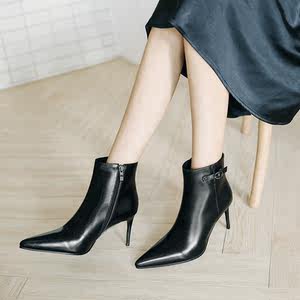 裸靴细跟尖头真皮及踝靴性感价格