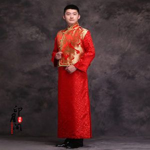 复古中式婚礼新郎婚服唐装礼服男秀禾马褂大长