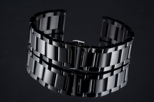 手表配件男女士实心表带黑色精钢不锈钢金属表链蝴蝶扣18 20 22mm