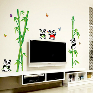 可移除可爱小熊猫竹子墙贴卧室客厅电视墙装饰品中式自黏胶墙 span