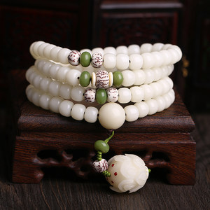 白玉菩提子108颗佛珠手串男女款正月干磨菩提根项链情侣手链饰品