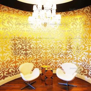 筑品金色凤尾图水晶玻璃马赛克电视背景墙浴室瓷砖卫生间客厅墙贴