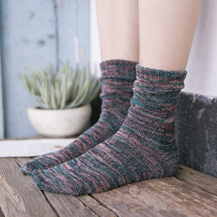 茶颜中筒袜子 女秋冬森系纯棉粗线扎染 堆堆女袜日系复古长筒靴袜