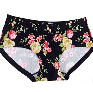 美如舒nb内裤女性感底裤无痕光面黑玫瑰花内裤黑蔷薇三角裤包邮