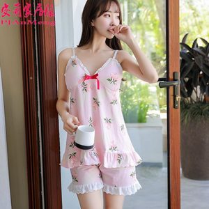 贝妍夏季纯棉女士睡衣性感V领女人吊带家居服