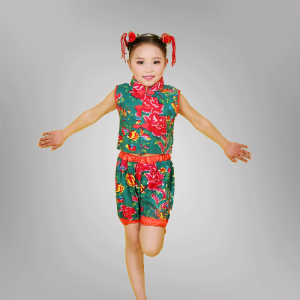 新款东北大花布儿童演出服 纯棉花布秧歌服 民族表演服装女童