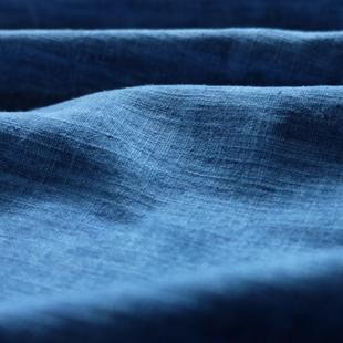 纯手工靛蓝染布料 竹节亚麻布 植物染草木染diy布组 服装面料包邮