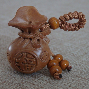 仿古钱袋子 木雕工艺品招财风水用品汽车钥匙扣 span class=h>挂件 