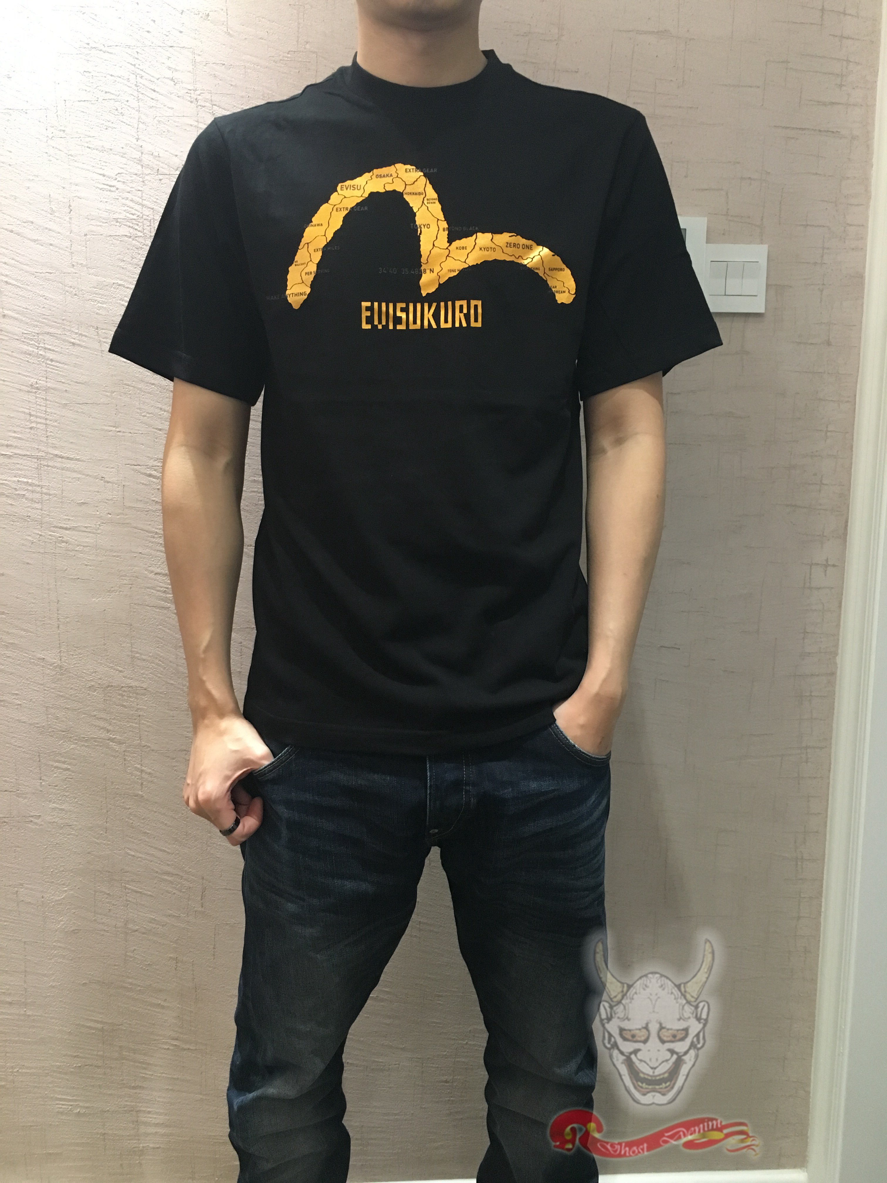 evisu福神地图小m海鸥黑白色印花纯棉圆领短袖t恤1eagnm6ts592xx