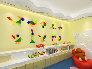 创意七巧板diy儿童房装饰墙贴3d立体卡通贴画亚克力 span class=h>