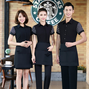 前厅服务员工作服定制logo餐饮高档酒店短袖时髦套装夏季餐厅工装