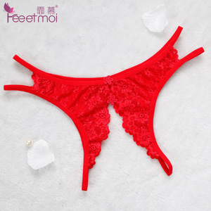 火辣丁字裤女性感日系骚情趣露毛低腰透视t裤全透明蕾丝开裆内裤