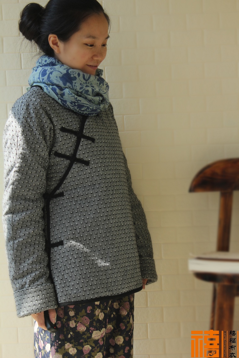 禧福原创定做●民族风女装棉麻布衣斜襟盘扣中式改良棉衣短款棉服