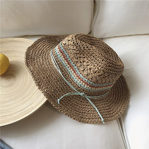 撞色 span class=h>钩织 /span>爵士草帽户外休闲礼帽出游遮阳帽