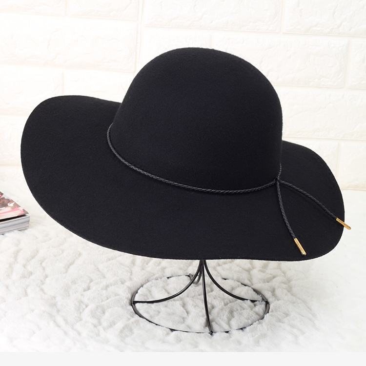 英伦复古羊毛呢大檐帽优雅韩版圆顶波浪边大沿礼帽冬季帽子女秋冬