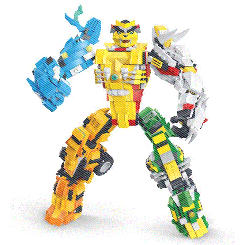 星钻积木猪猪侠系列兽王机甲五灵守卫者正版变形儿童拼装益智玩具