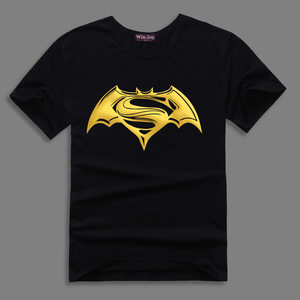 蝙蝠侠大战超人超级电影英雄荧光反光夜光烫金 t恤纯棉短袖衣服男