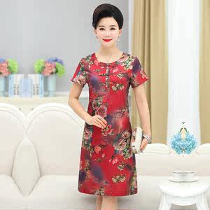 【仿真丝连衣裙女夏中老年图片】仿真丝连衣裙