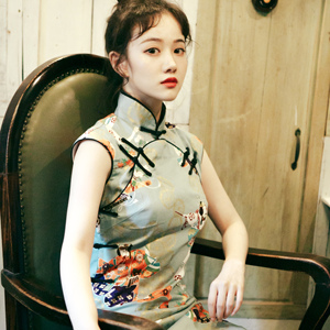 限时赏味原创设计仕女民国无袖双圆襟少女修身开襟全盘扣长旗袍