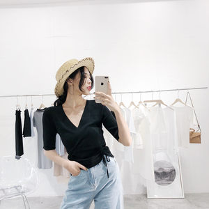 2018夏季女装新款韩版短袖薄款针织衫冰丝短