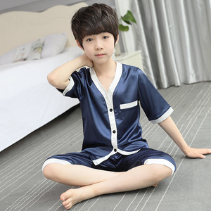 男童睡衣夏季男孩短袖真丝空调服儿童宝宝夏天薄款冰丝家居服套装