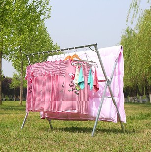 大号洒衣架凉衫架不锈钢双杆移动可折叠伸缩式落地卧室衣服挂被