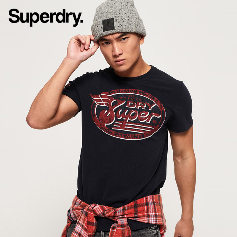 英国Superdry极度干燥春季男装新品做旧撞色字母印花潮流短袖T恤