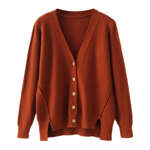 针织开衫女短款v领修身长袖高腰坑条披肩小外