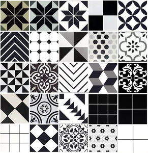 北欧风格黑白几何花砖 厨房卫生间地砖餐厅墙砖背景墙花片 300