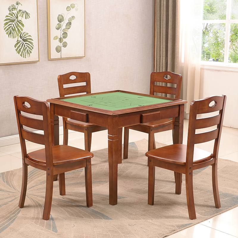 实木麻将桌餐桌两用象棋桌折叠家用手搓简易手动方形棋牌桌椅组合
