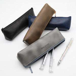 简约高端纯色皮质三角拉链 span class=h>笔袋 /span>文具袋 北欧风