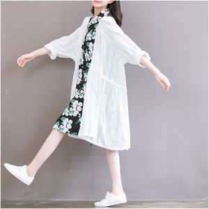 文艺棉麻中长款防晒衣女夏季新款宽松蝙蝠袖森