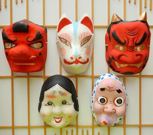 日本 日本特色工艺品面具 火男 阿多福 狐狸 天狗 般若