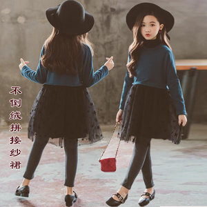 童装女连衣裙冬毛衣纱裙女童毛衣公主裙中大童
