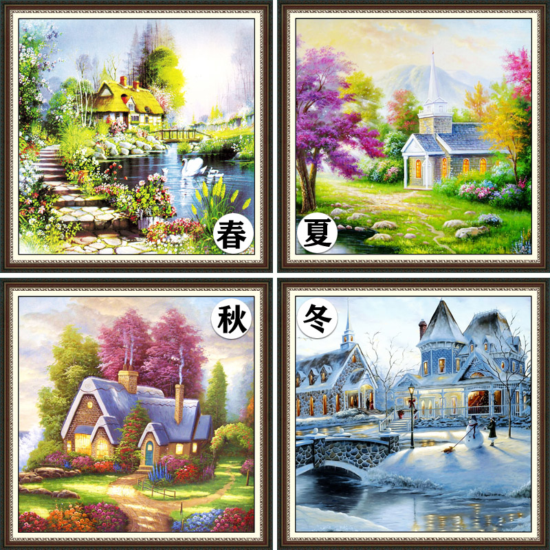 5d钻石画满钻点贴十字绣春夏秋冬客厅四季风景简约现代大幅钻石绣
