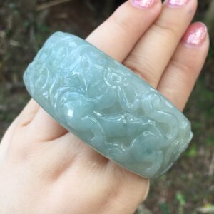 575貔貅方镯缅甸天然a货翡翠糯冰种油青雕花宽版方手镯玉镯子包邮