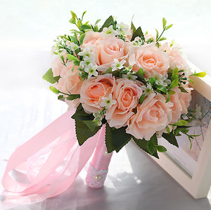 香槟玫瑰韩式新娘婚礼仿真手 span class=h>捧花 /span> 结婚手 span