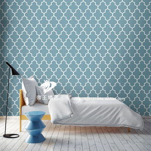 北欧风墙纸几何图形蓝色简欧现代简约卧室客厅背景墙墙布ins壁纸