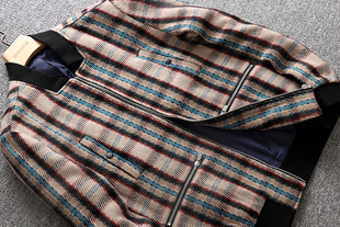 5%羊毛 秋装男款夹克外套棒球服秋冬款青年宾格子男装潮