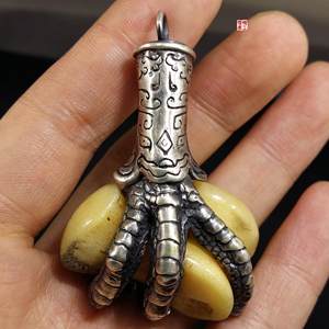 18k髀骨包金吊坠银镶嵌定制 动物骨头镶嵌包金包银手工银饰虎狼牙