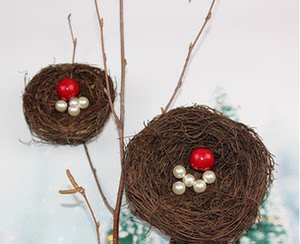 手工藤编织鸟巢 草编鸟窝 span class=h>鸟笼 /span>装饰摆件仿真鸟窝