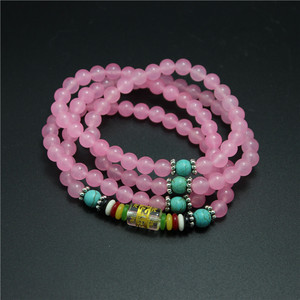 正品翡翠级石英岩玉粉色108颗佛珠念珠六字真言男女转运手链项链