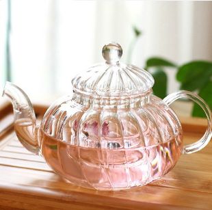 smile耐热玻璃花茶壶功夫茶具泡茶壶透明壶条纹壶南瓜壶600ml包邮