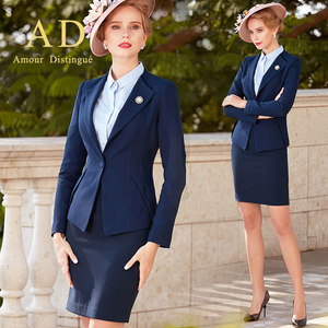 AD时尚蓝色修身西装套装欧美高端OL女装职业