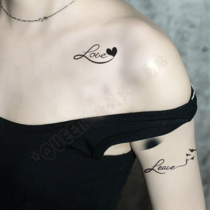 韩国可爱性感小清新英文爱心 黑白性感防水持久纹身贴 锁骨贴