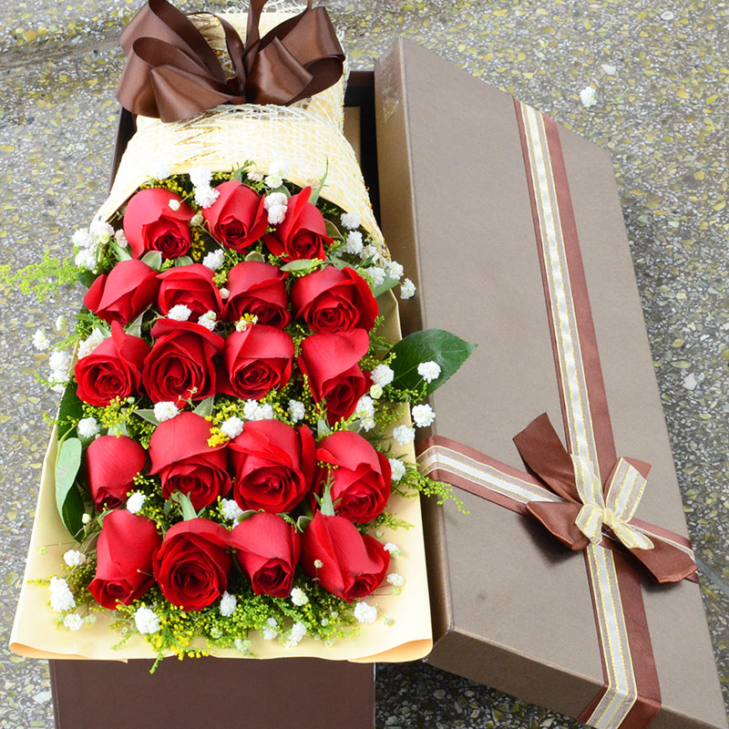 生日花鲜花速递同城19朵红玫瑰花束金华礼盒温州同城花店全国送花