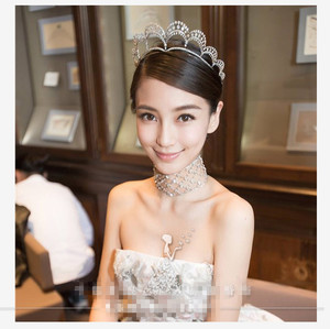 杨颖结婚珍珠皇冠 明星同款新娘结婚婚纱水钻头饰angelababy王冠